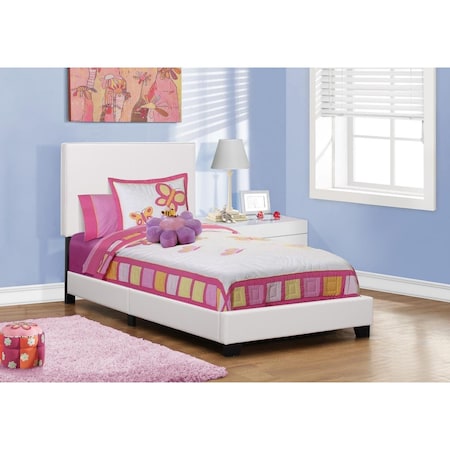 Gfancy Fixtures 45.75 in. White Solid Wood, MDF & Foam Twin Size Bed Frame with a Leather Look GF3093887